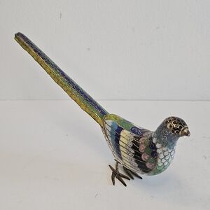Enamel Cloisonne bird figurine brass trinket enamel on brass READ